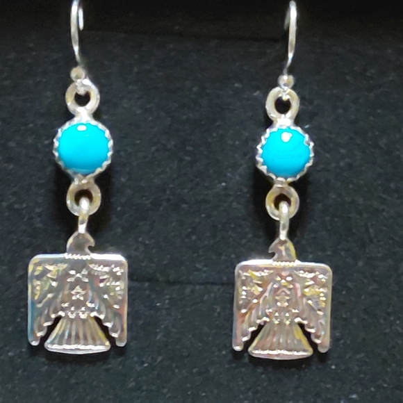 Silver and Turquoise Eagle Dangle Earrings - Picture 2 of 8
